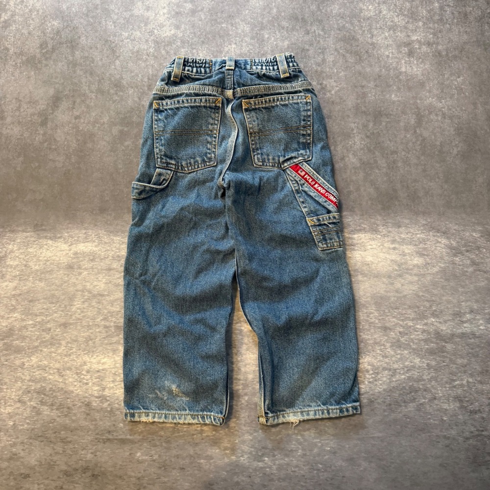 VTG Polo Jeans Co Ralph Lauren Kids Carpenter Jeans Size 4 Blue Denim Utility